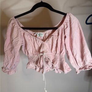 Tree of Life Light Pink Corduroy Smocked Blouse